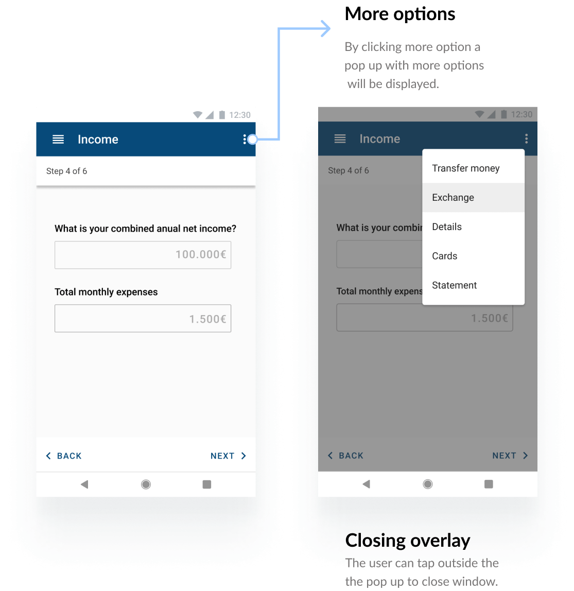 Income screen Android