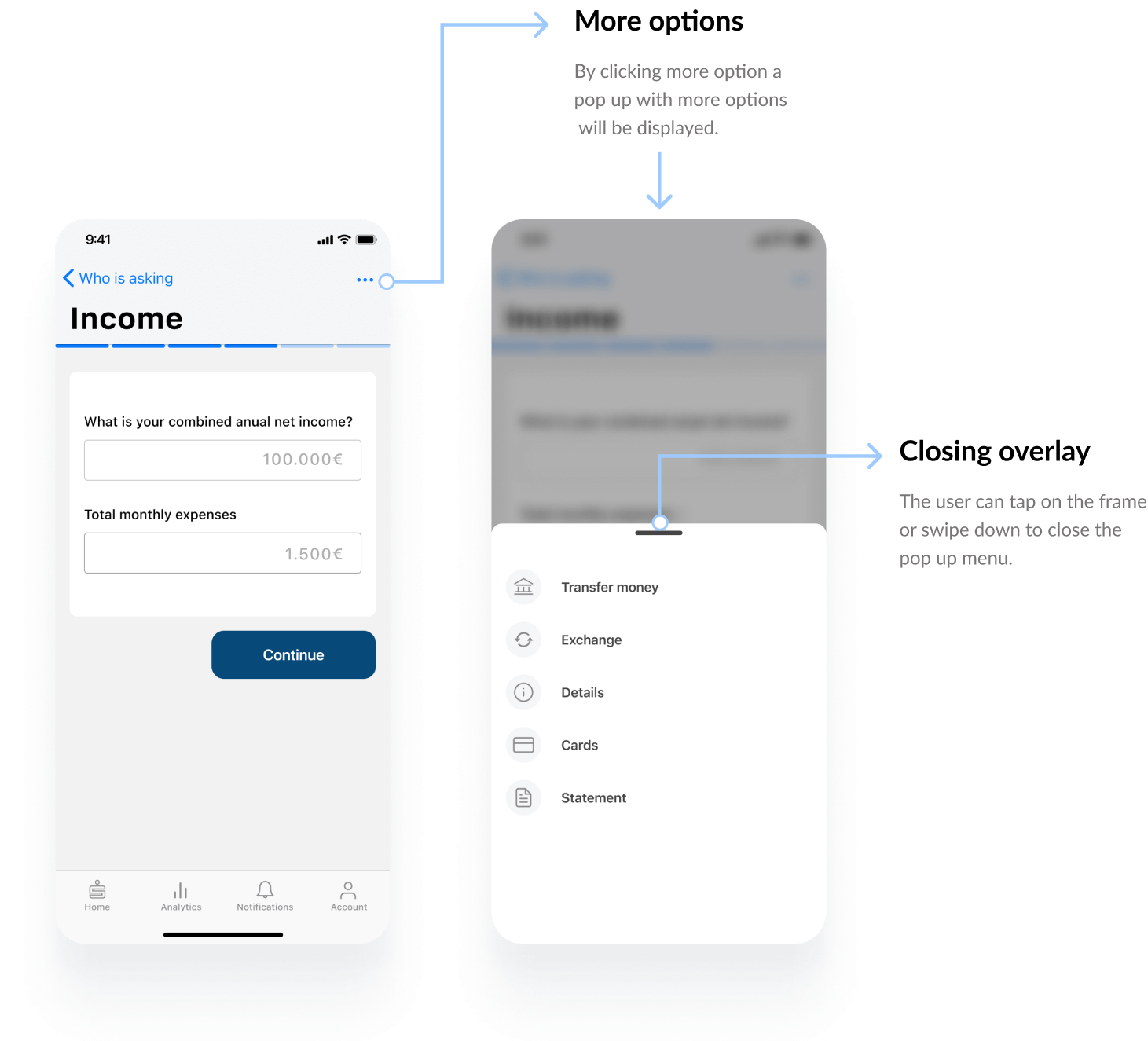 Income screen iOS