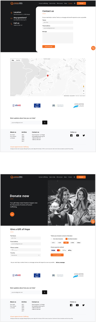 Desktop contact and donate page